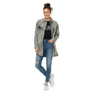 Oli & Hali Acid Wash Denim Shirt M Oversized Distressed Snap Front Patchwork